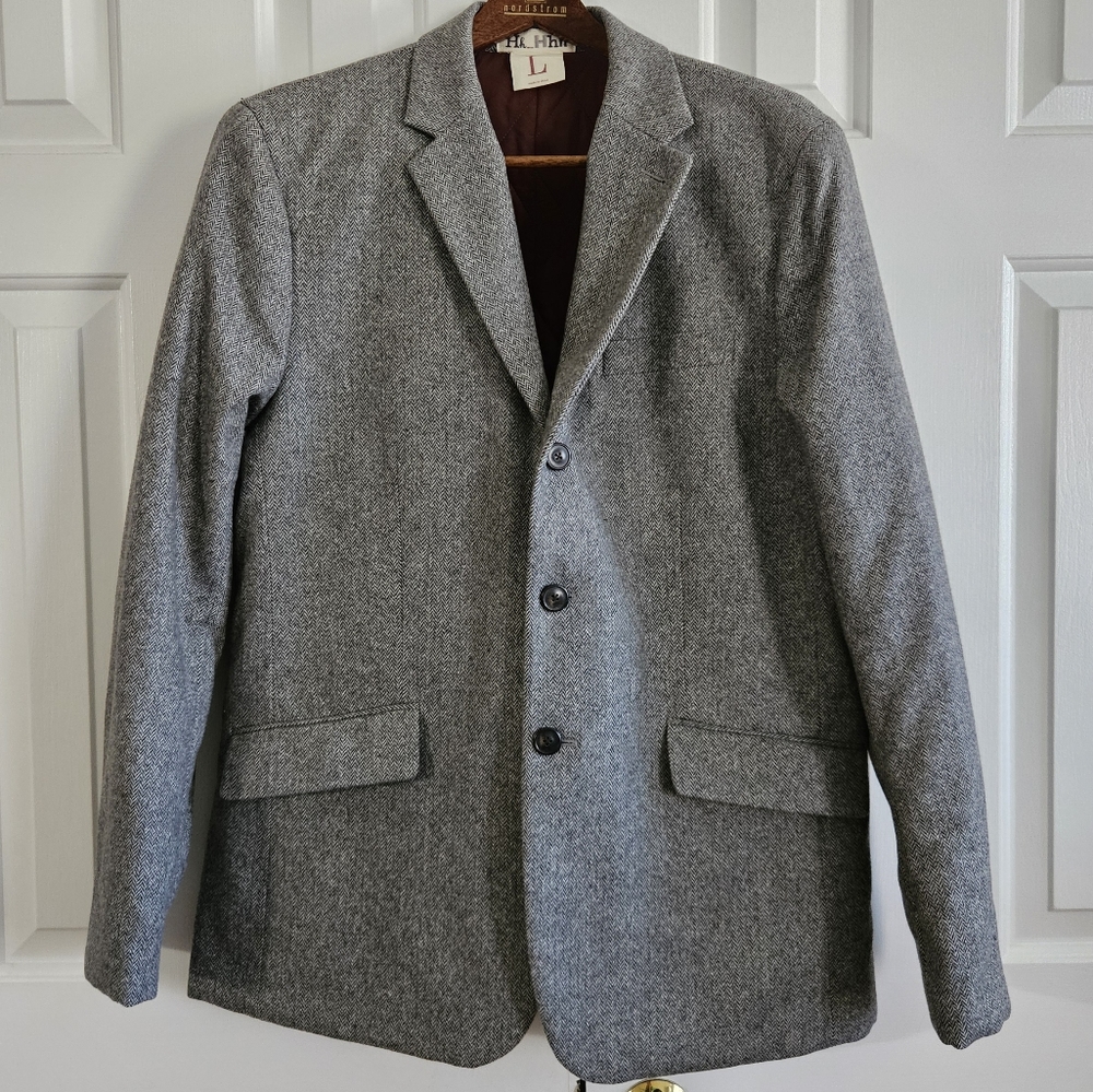Mens Blazer L Hilfiger Wool Insulated Herringbone Preppy Academia Heritage